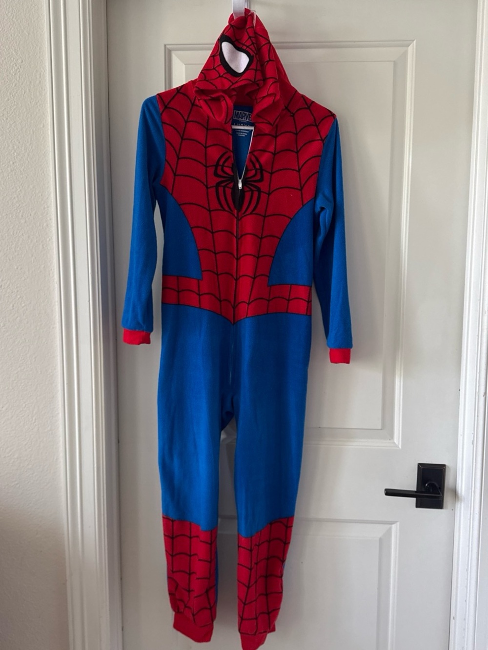 Marvel Spider-Man Red and Blue Hooded Kids Onesie Costume L 19/12